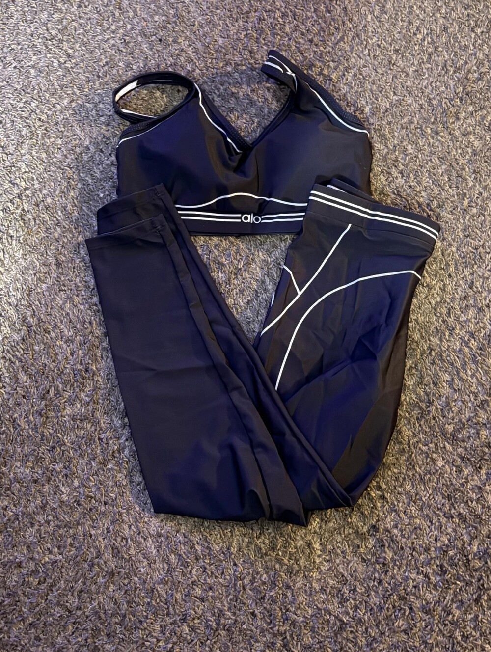 Alo Black Activewear Set with White Trim